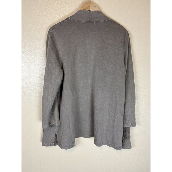 Jess & Jane M Sweater Cardigan Art To Wear Gray Acid Wash Lagenlook Boho Cotton - Picture 2 of 4